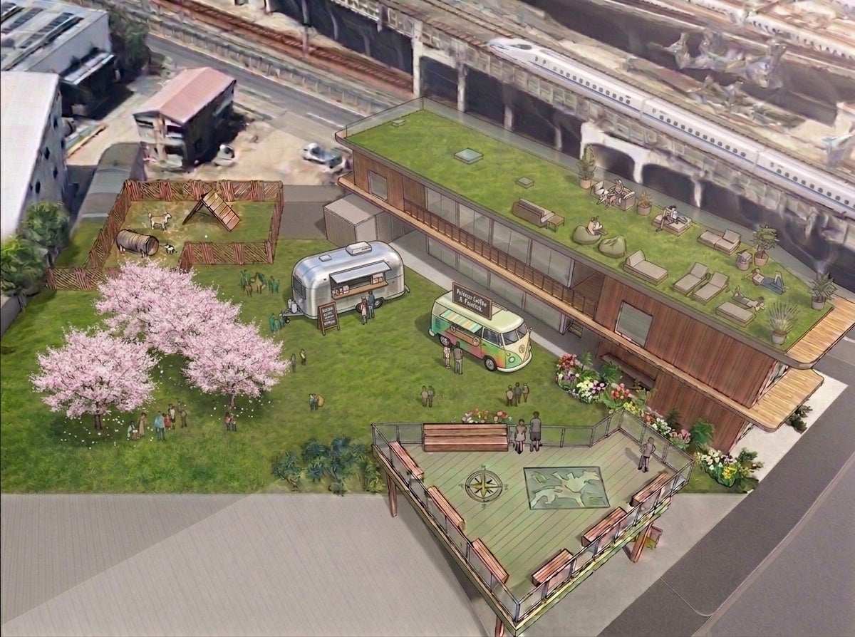 避ス地 未知の駅 摂津サウナの配置を描いた完成イメージ